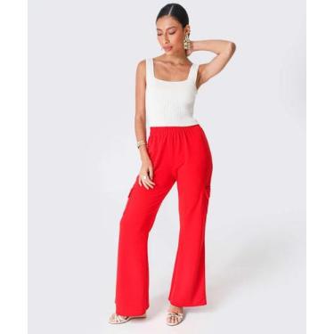 Imagem de Calça Moletinho Feminina Cargo Pantalona Marisa Vermel-75032, Vermelho