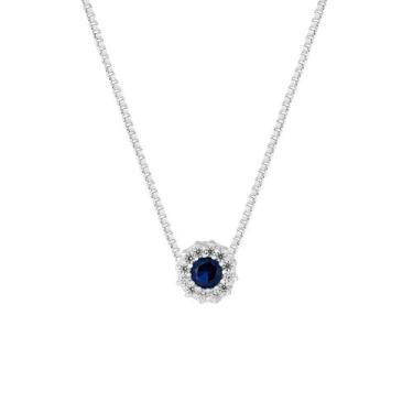 Imagem de Colar Ponto de Luz Azul Link Prata com Zircônia Azul e Branca. - Conve
