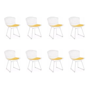 Imagem de Kit 8 Cadeiras Bertoia Branca Com Assento Amarelo