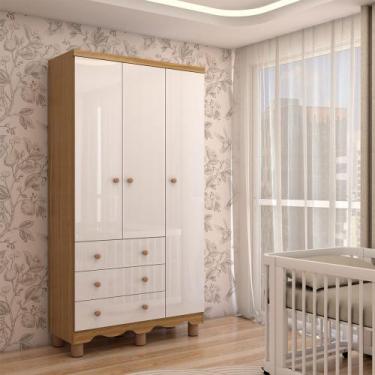 Imagem de Guarda-Roupa de Bebê Sueño 3 Portas 3 Gavetas 100% Mdf Branco Brilho/A
