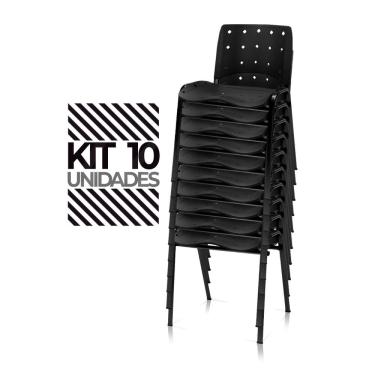 Imagem de Ergoplax Kit 10 Cadeiras Fixas Empilháveis Plaxmetal Preta