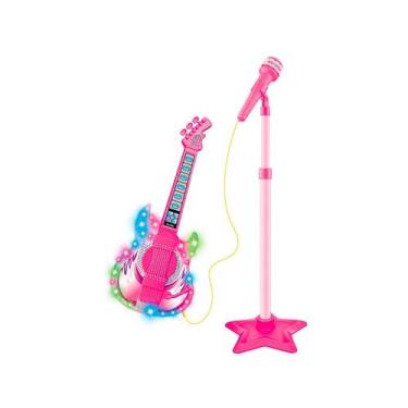Imagem de Guitarra com Microfone Pedestal Rock Show com Luz e Som - DM Toys, Ros