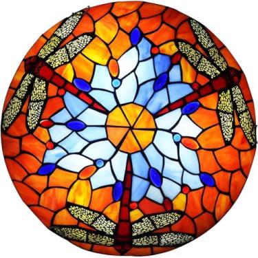 Imagem de Luminária de teto libélula estilo Tiffany, luminária de teto com abajur de vitral, lustre vintage para quarto, sala de estar, cozinha, iluminação de corredor, 30 cm