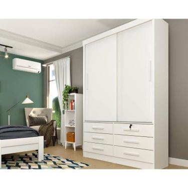 Imagem de Guarda Roupa Solteiro Chicago C/ 2 Portas De Correr E 6 Gavetas Branco/Neve - Tcil Móveis