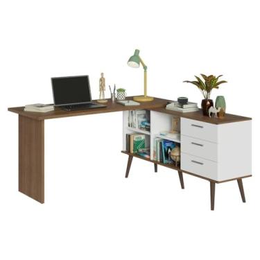 Imagem de Escrivaninha Mesa de Estudos De Canto 3 Gavetas Branco/Rustic Lisboa Madesa