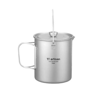 Imagem de Cafeteira Francesa De Titânio Com Tampa E Alça Dobrável Para Camping A