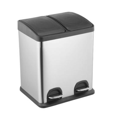 Imagem de Lixeira Mood Tpc 15L Aço Inox com Pedal 2 Compartimentos Seletivo e Orgânico Prata