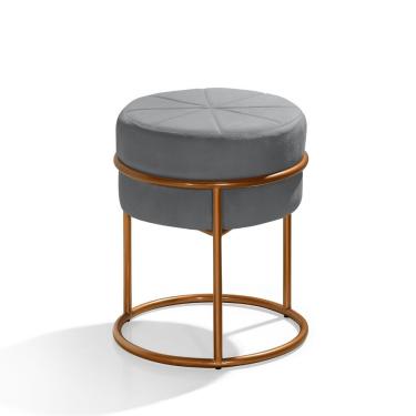 Imagem de Puff Banqueta Riad Redondo com Assento em Espuma e Revestimento em Veludo Cinza