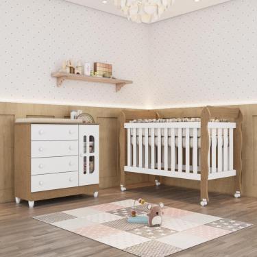 Imagem de Quarto Bebê Berço Americano 3 em 1 Lila Cômoda Infantil Fraldário Gabrielle 100% MDF Br...