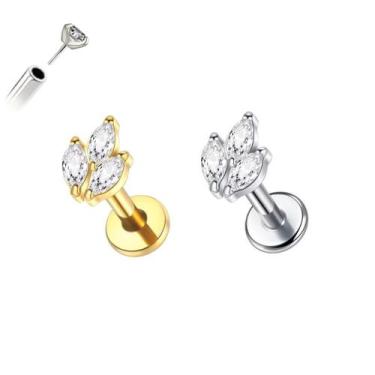 Imagem de Piercing Folha Brilhantes Sem Rosca Titânio G23 Ouro PVD Cor:DouradoTa