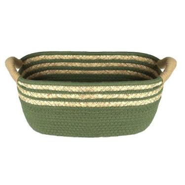 Imagem de Cesto de Fibra Natural e Algodão com Alça Verde Esmeralda 16x22x44cm 3