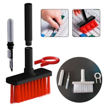 Imagem de Escova de Limpeza Multifuncional 5 em 1 Kit Limpador para Teclado Telefone e Fone Plástico ABS Branco GXM