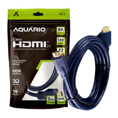 Imagem de Cabo Hdmi Aquário 8K3 8K Macho X Macho 2.1 3M para Som e Imagem 48Gbps e 120Hz no 4K