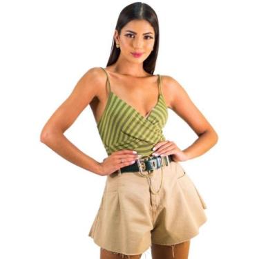 Imagem de Kit Conjunto Body Listrado Basico Sem Bojo + Short Sarja Desfiado Moda
