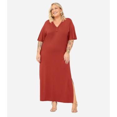Imagem de Vestido Midi Plus Size Viscose Maquinetada Secret Glam  Decote com Tra