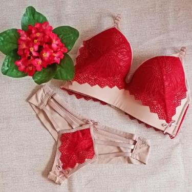 Imagem de Conjunto de lingerie luxo prysben, Bege com vinho, G