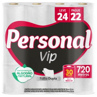 Imagem de Papel Higiênico Neutro Personal VIP Compacto 30m 24 Rolos Toque Macio Fibras Naturais