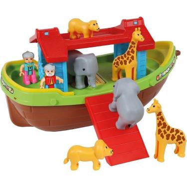 Imagem de Brinquedo Educativo Barco Arca de Noé com Bonecos e 6 Animais Flutuante 22 Peças Maral