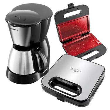 Imagem de Kit Cafeteira Jarra Inox + Sanduicheira Ceramica Redstone Preto Britan