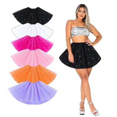 Imagem de Saia Curta de Tule Feminina Adulta Gliter Festa Carnaval Bloquinho Dan