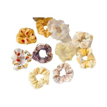 Imagem de Elásticos De Cabelo Estilo Colegial Fofos E Doces (10 Peças) Para Mulh