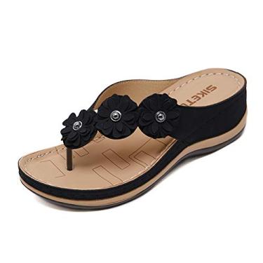 Imagem de LAHappy Chinelo ortopédico feminino com suporte de arco e calcanhar para fascite plantar e pés chatos, preto, 41