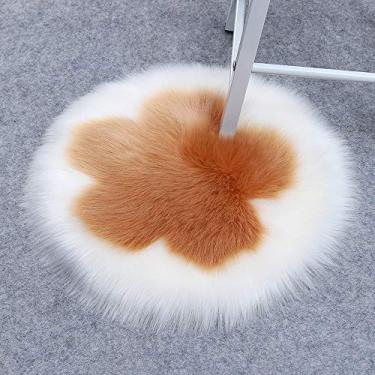 Imagem de Tapetes redondos falsos salsicha, estampa de flor, tapete macio, antiderrapante, lavável para sala de estar, quarto, banheiro, varanda, sofá infantil, almofada para pés, cáqui branco