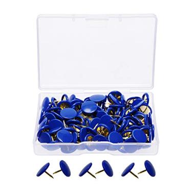 Imagem de Tupalizy 120 pçs plano plástico redondo cabeça mapa polegar Tack Pinos de empurrar com aço para pendurar arte imagem tapeçaria madeira quadro de rolha quadro de parede e DIY artesanato casa escola uso de escritório, Azul