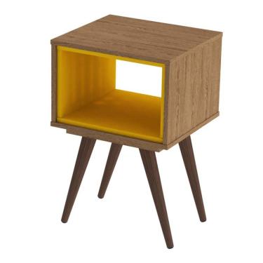 Imagem de Mesa Lateral Retrô 40 Rustik Carvalho e Amarelo