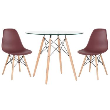 Imagem de KIT - Mesa Eames com tampo de vidro 90 cm + 2 cadeiras Eiffel DSW