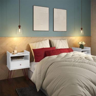 Imagem de Kit 02 Mesas de Cabeceira Quarto Bill 01 Gaveta Pés de Ferro