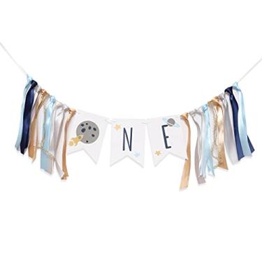 Imagem de Faixa para cadeira alta com tema espacial de 1º aniversário, faixa para cadeira alta de 1º aniversário, aniversário do espaço externo, 3 2 1 Lift-off, aniversário do universo, órbita o sol, foguete (banner de foguete)