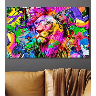 Imagem de Tela Quadro Leão Colorido Decoração Sala Quarto Escritório 100x60cm