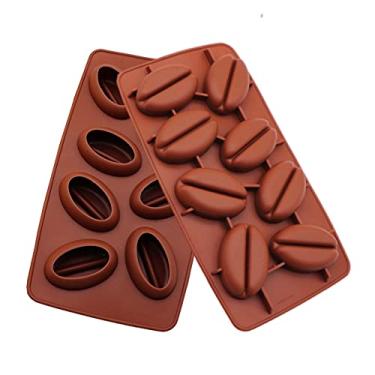 Imagem de 2 peças 8 cavidades 3D grão de café silicone cubo de gelo molde de feijão doce fondant mousse bolo leite chocolate sobremesa sabão moldes de cera bandejas de cubo de gelo