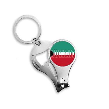 Imagem de Anel de pinça de unha com nome da bandeira do país Kuwait chaveiro abridor de garrafas cortador