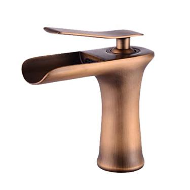 Imagem de LIDON Torneira de pia do banheiro Torneira de vaidade Alça única um furo Torneira de banheiro Torneiras de banheiro para pia 1 furo Torneira de cachoeira de latão antigo Torneira preta do banheiro, antigo A (cor: antigo A)