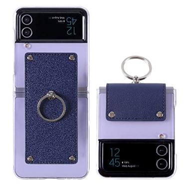 Imagem de Capa de telefone com suporte de anel anti-queda para Samsung Galaxy Z Flip 4 Capa transparente para Galaxy Z Flip4 zflip4 Suporte de anel dobrável, azul, para Z Flip 4