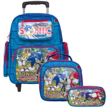 Kit Mochila Infantil de Rodinhas Menino Jogo Sonic Toys 2U