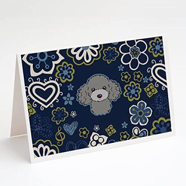 Imagem de Caroline's Treasures BB5110GCA7P Cartões de felicitações poodle cinza prata e envelopes pacote com 8, 7 x 5, multicolorido