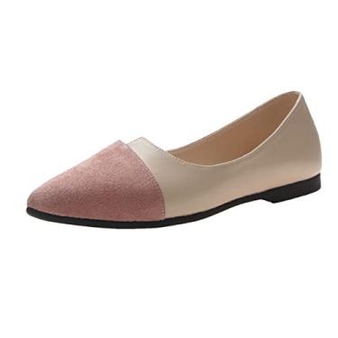 Imagem de Sandálias Coral para mulheres casuais versáteis com bloqueio de cores rasas e pontiagudas sapatos rasos de couro PU sapatos únicos (rosa, 38)