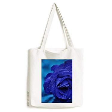 Imagem de Bolsa de lona com rosas azuis escuras para presente Art Déco, bolsa de compras casual
