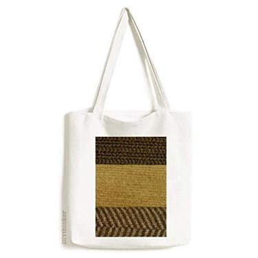 Imagem de Bolsa de lona abstrata marrom com barra tripla tecido linho bolsa de compras casual
