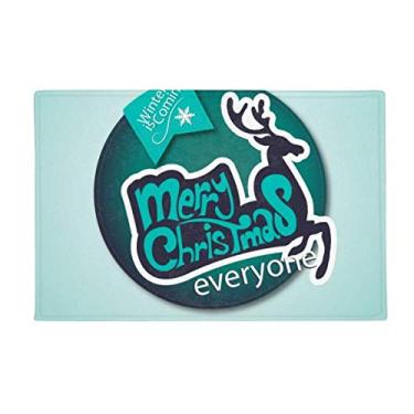 Imagem de DIYthinker Tapete antiderrapante para porta de banheiro com ilustração de rena azul Merry Christmas