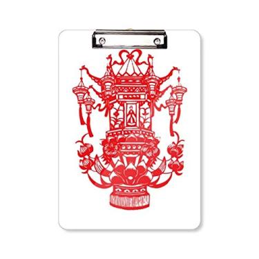 Imagem de Lanterna chinesa vermelha padrão de lótus pasta pasta placa de apoio A4