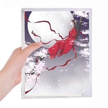 Imagem de Caderno de aquarela com lua vermelha, estilo chinês, folhas soltas, diário recarregável, papelaria