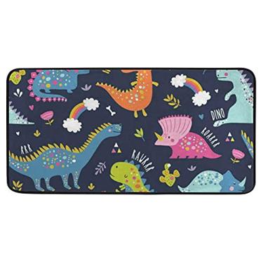 Imagem de Tapete de área de conforto colorido de dinossauros animais, tapete antiderrapante para cozinha, tapete antifadiga para sala de jantar, lavanderia, escritório, corredor, 99 x 50 cm