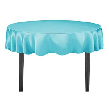 Imagem de LinenTablecloth Toalha de mesa redonda de cetim 178 cm turquesa