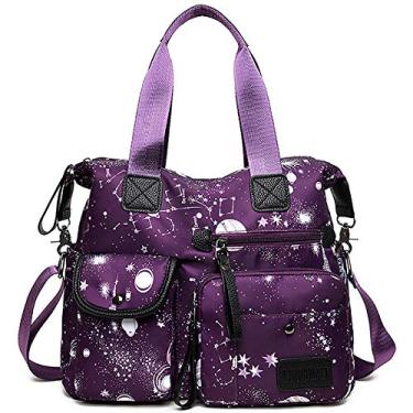 Imagem de Sacola feminina, bolsa de ombro com vários bolsos, bolsa de enfermeira para trabalho, bolsa transversal grande, bolsa moderna de nylon com alça superior, Roxa, Medium