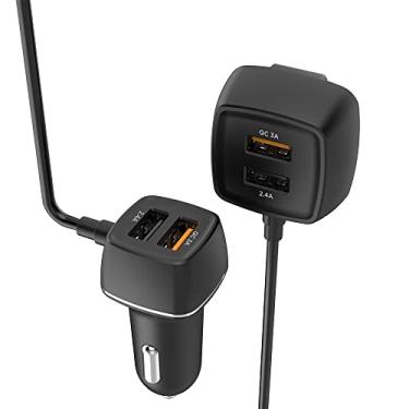 Imagem de Carregador Veicular Universal USB com Extensor, Carga Rápida 3.0 A, Até 60W, 4 Portas, 2 USB-C, 2 USB-A, Termoplástico Anti Chamas, Preto, CC4SQC, ELG