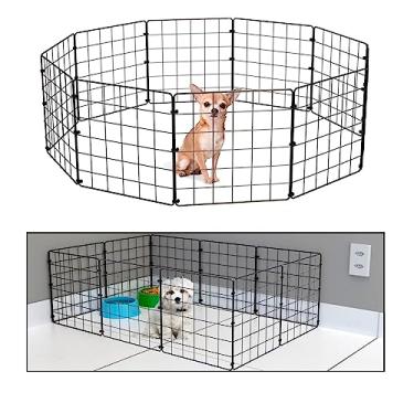 Imagem de Cercadinho Pet Dobravel Móvel Articulado Cachorro Pequeno Porte Gato 10 Telas 30cm Preto